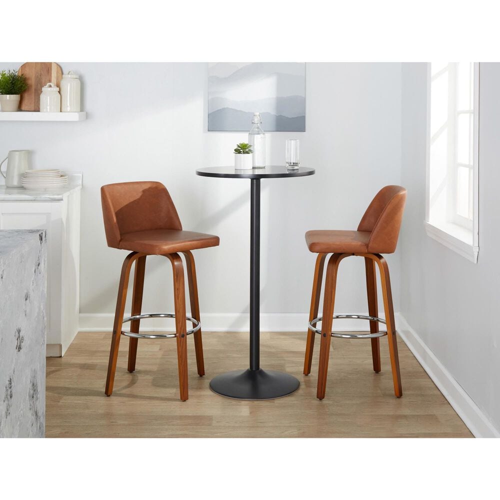 LumiSource Toriano Swivel Bar Stool with Camel Faux Leather Upholstery in Walnut and Chrome (Set of 2), , large