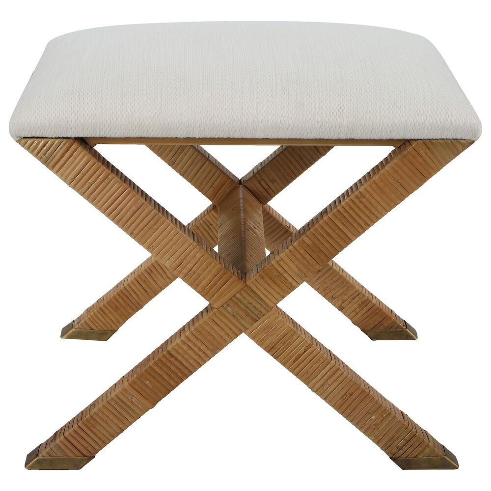 Uttermost St. Tropez Bench with White Cushion in Natural and Antique Brass, , large
