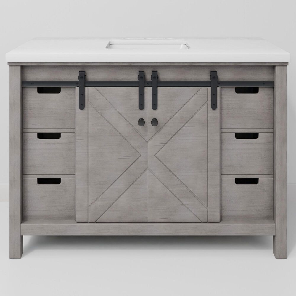 Lexora Home Marsyas 48" Single Bathroom Vanity in Ash Grey with White Quartz Top and Rectangular Sink, , large