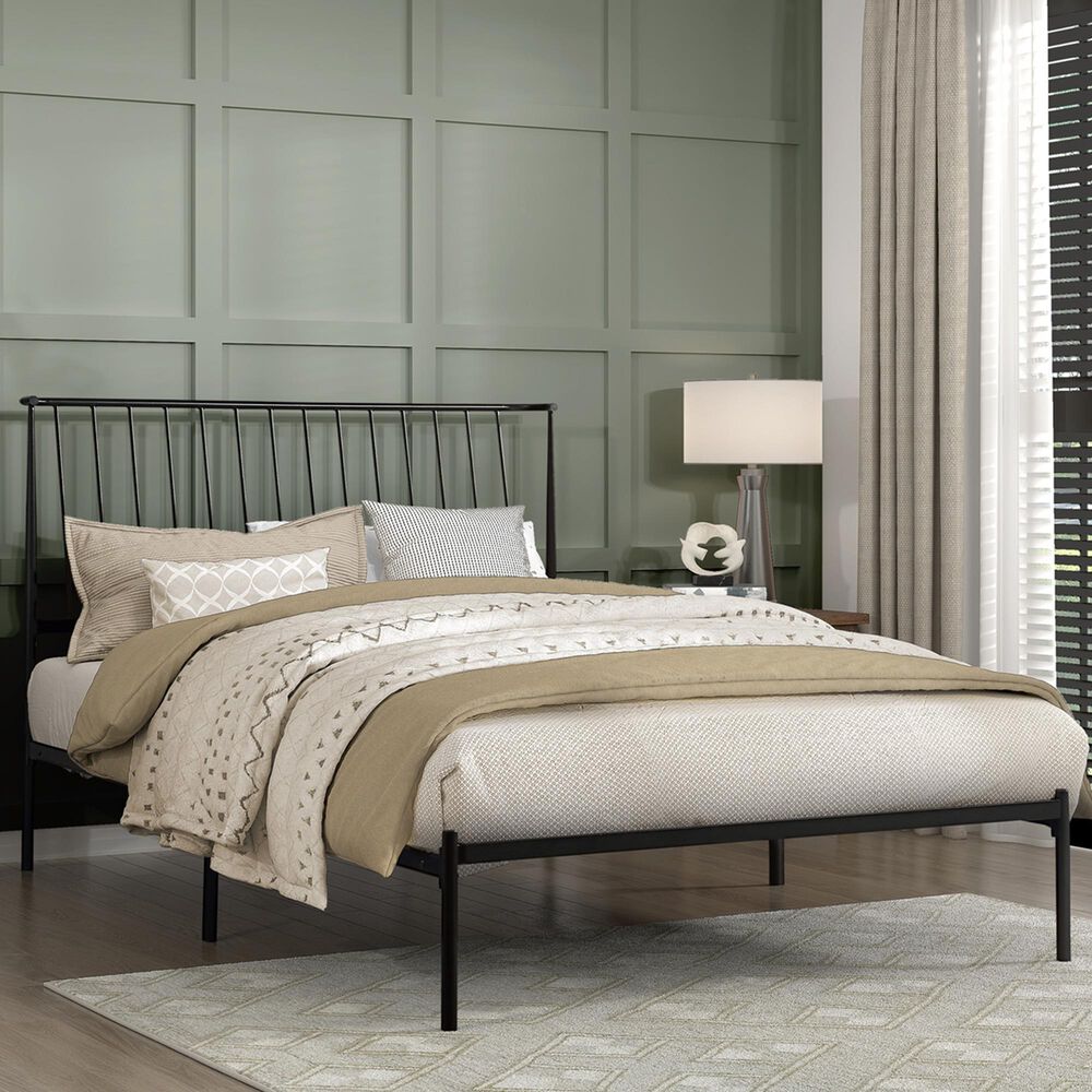 Hearth and Haven Queen Platform Bed with Angle Headboard in Black, , large