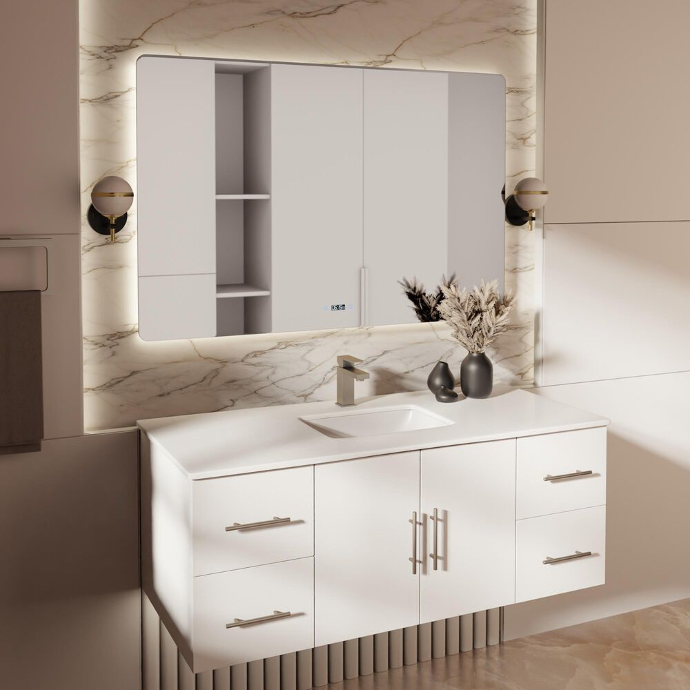 Lexora Home Geneva 48" Single Bathroom Vanity in Glossy White with 2 cm White Cultured Marble Top and Rectangular Sink, , large