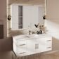 Lexora Home Geneva 48" Single Bathroom Vanity in Glossy White with 2 cm White Cultured Marble Top and Rectangular Sink, , large
