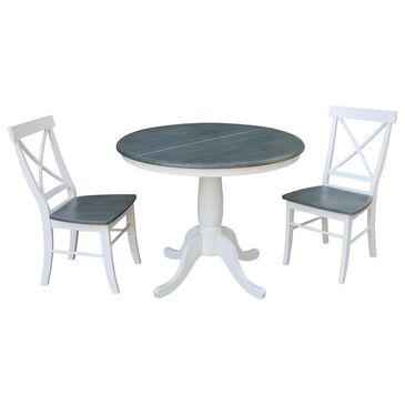International Concepts Transitional Round 3-Piece Dining Set in White and Heather Gray, , large