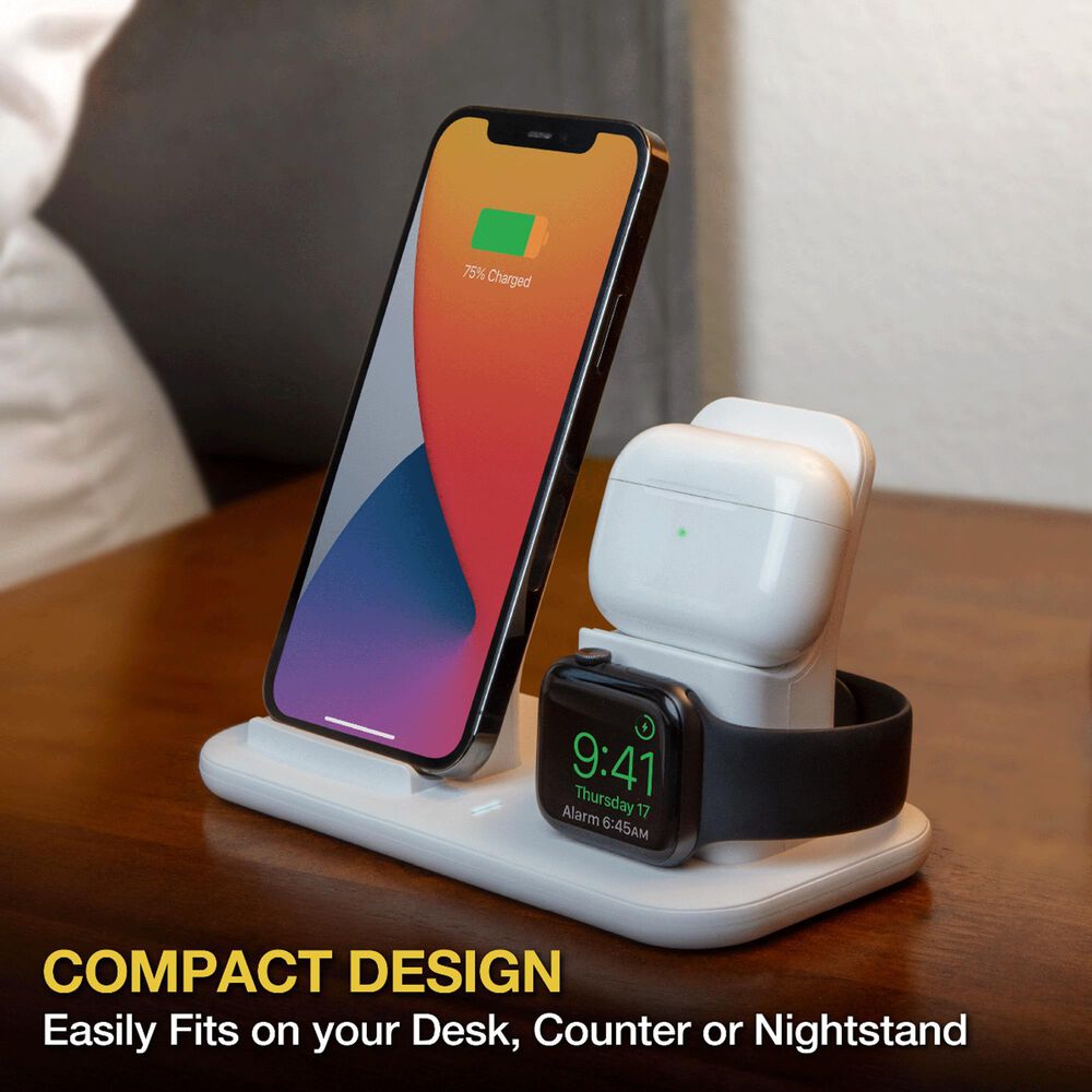 Scosche Base3 3-In-1 Wireless Charging Dock in White, , large