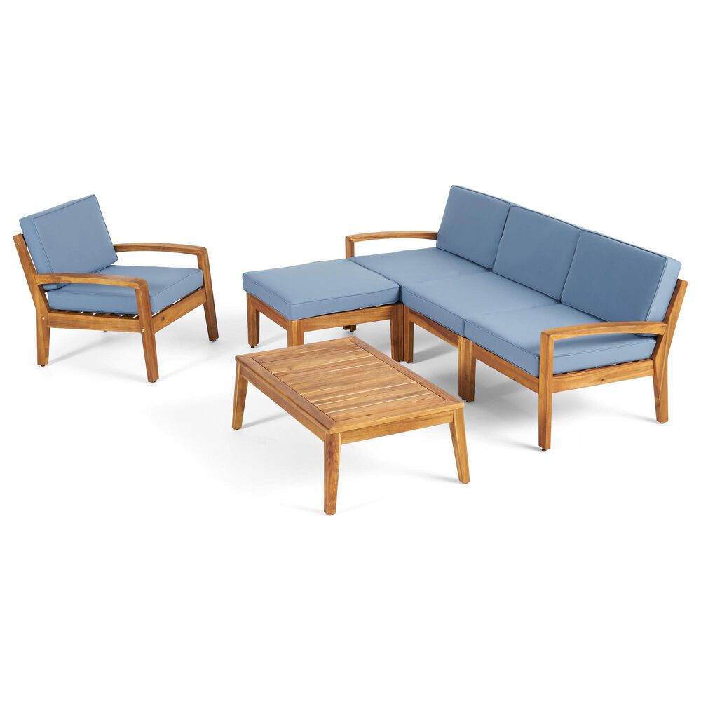 Noble House Wilcox 6-Piece Patio Sectional Sofa Set in Teak, , large