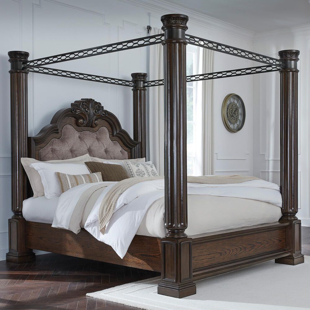Ashley Maylee King Canopy Bed  in Dark Brown, , large