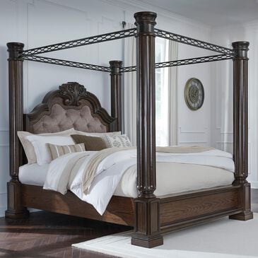 Ashley Maylee King Canopy Bed  in Dark Brown, , large