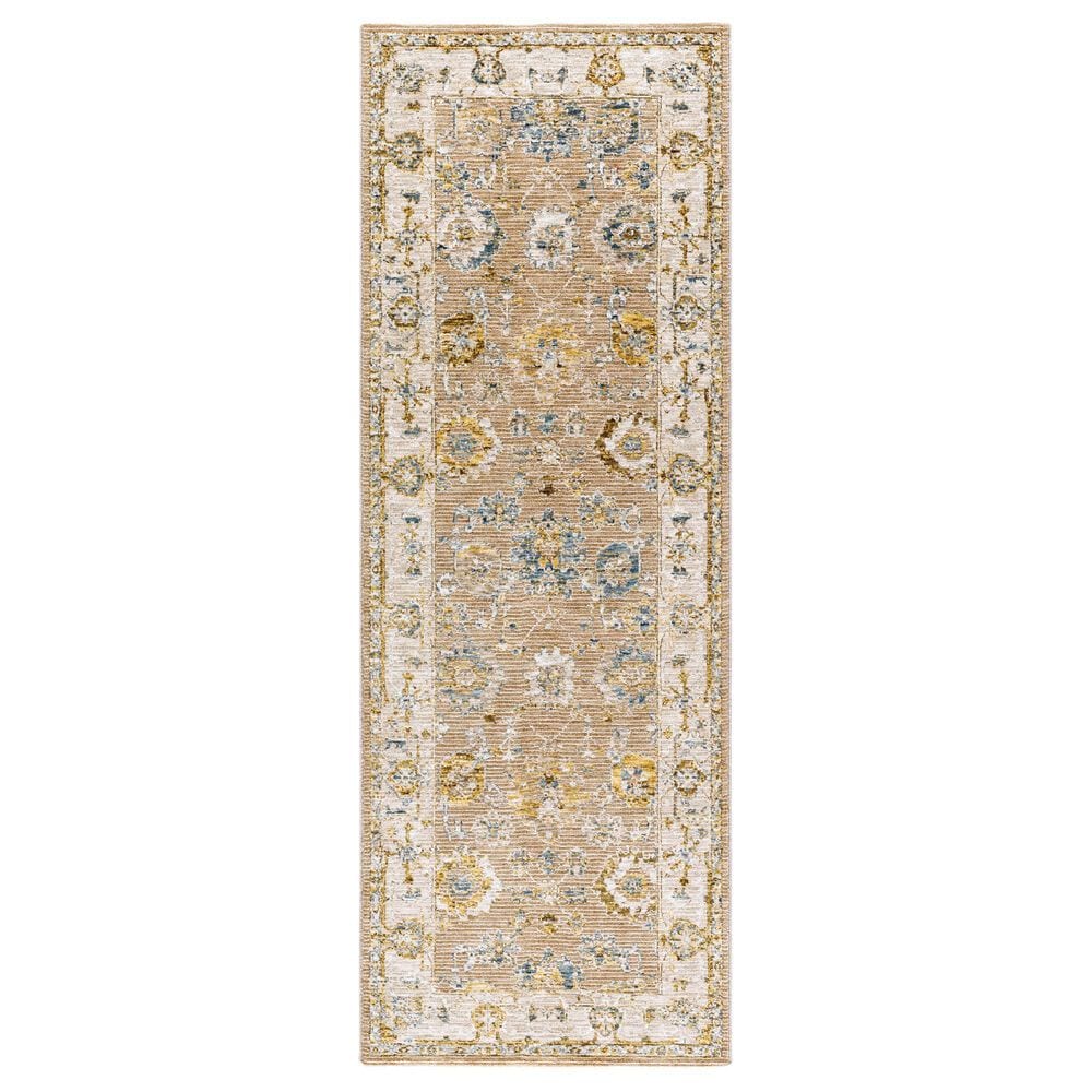 Surya Reina Tan, Light Brown, Light Gray, Cream, Denim, Mustard and Olive 2"7" x 7"3" Runner, , large