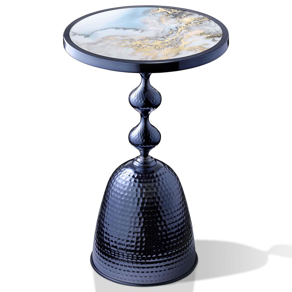 Furniture of America Gleam Round End Table in Polished Blue and Ocean, , large