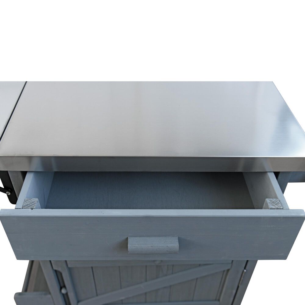 HOMLUX 40.5" Outdoor Kitchen Island with One Drawer in Blue Grey and Stainless Steel, , large