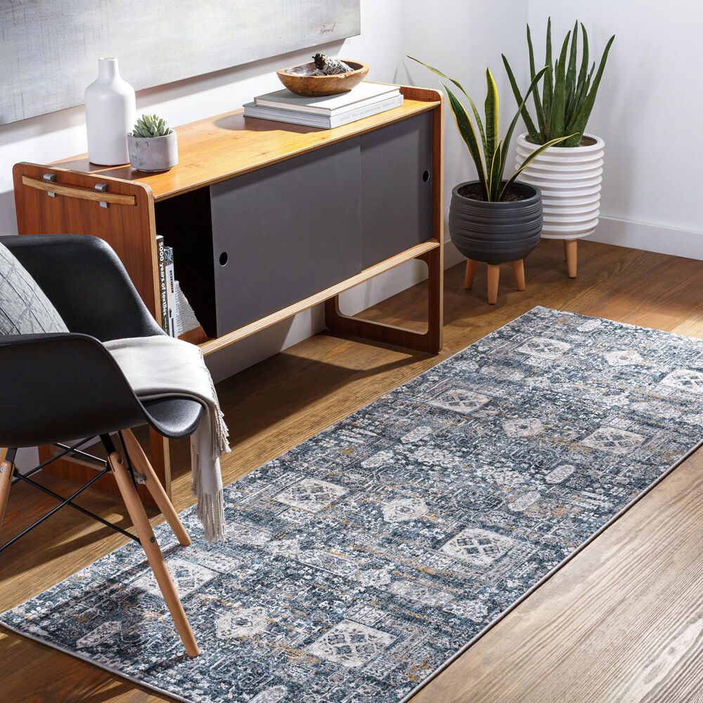 Surya Cardiff CDF-2309 Blue, Deep Teal, Medium Gray, Light Gray, Camel and Charcoal 2'7" x 10' Runner, , large
