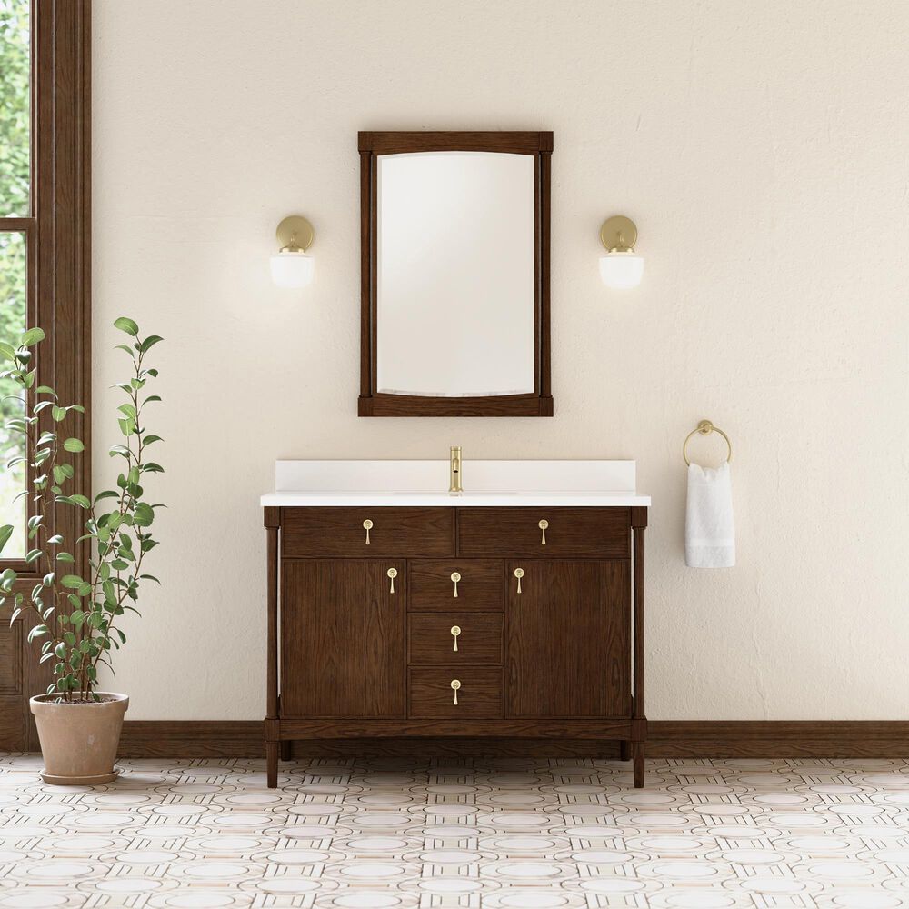 James Martin Kinnsden 48" Single Bathroom Vanity in Sable Oak with Single Hole 3 cm White Zeus Silestone Top and Rectangular Sink, , large