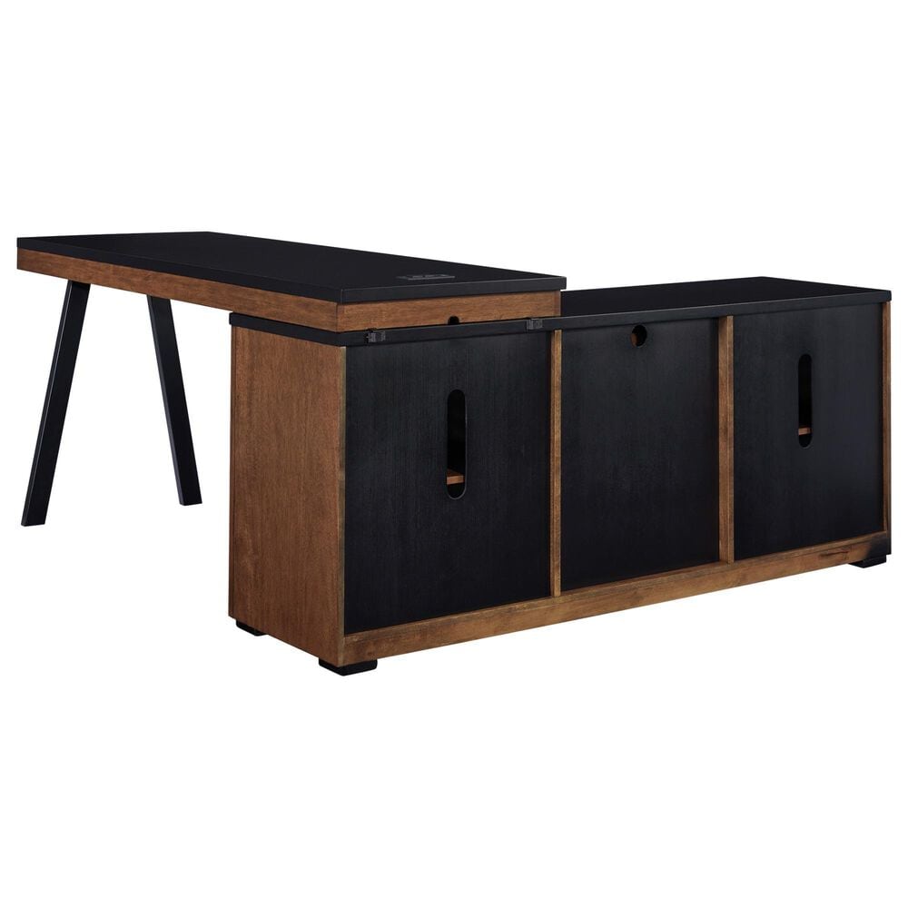 Ashley Kallari 67&quot; Credenza Desk with Return in Warm Brown and Matte Black, , large