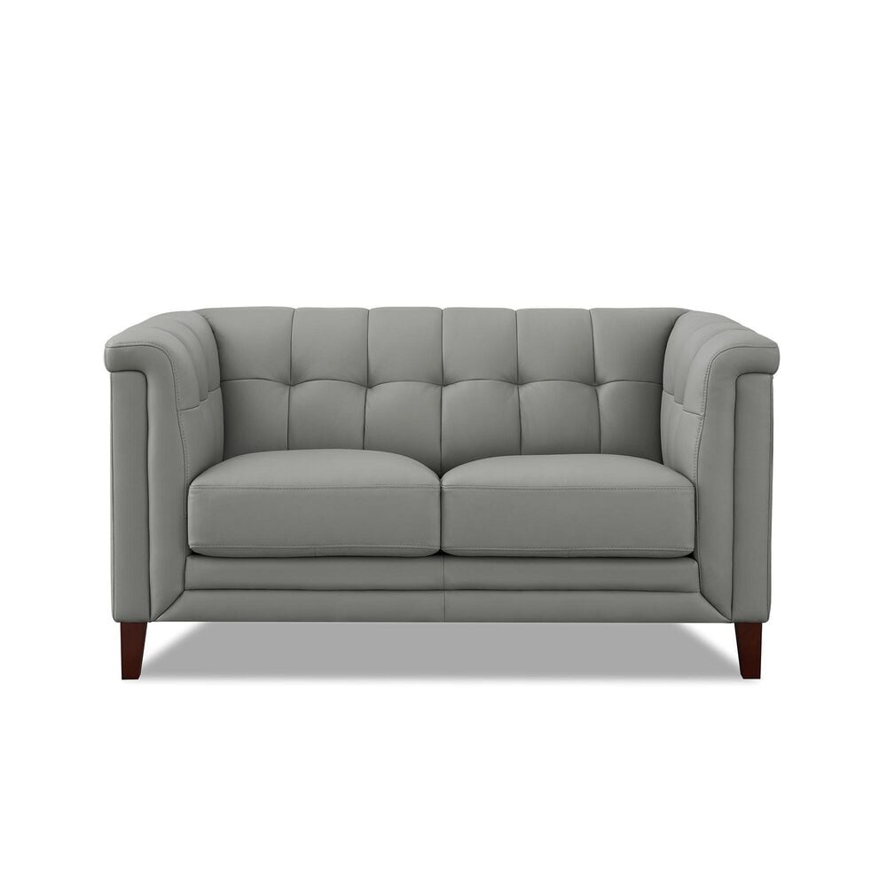 Hydeline Arvo Stationary Leather Loveseat in Silver Gray, , large