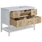 James Martin Vanities Olena 36" Single Vanity in Light Mappa Burl and Polished White with Single Hole 3 cm White Zeus Quartz Top & Backsplash, , large