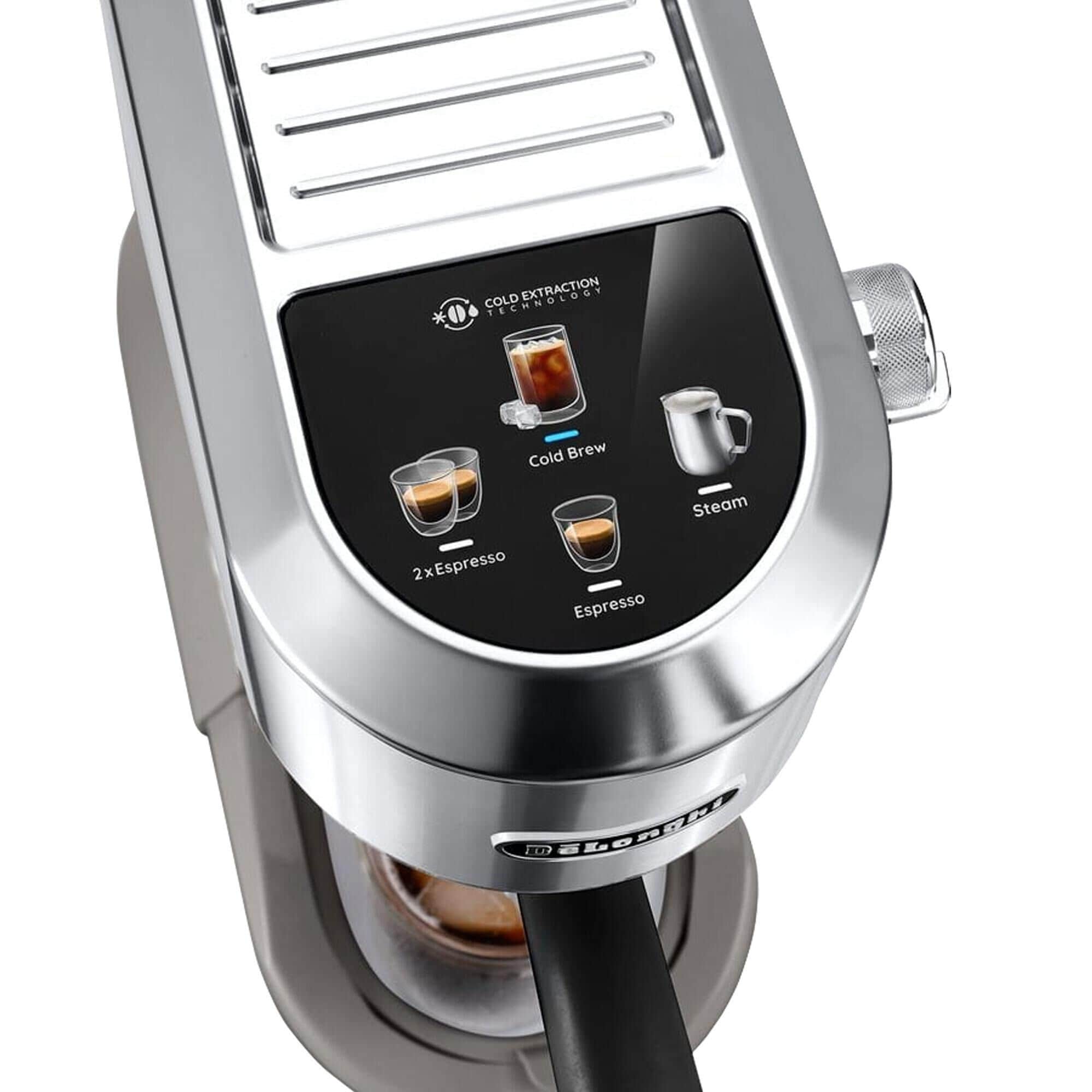 DeLonghi Dedica Duo 35 Oz Espresso Machine with Cold Brew in Metal