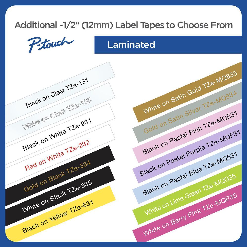 Brother 12mm Tape in Black on White for P-Touch, , large
