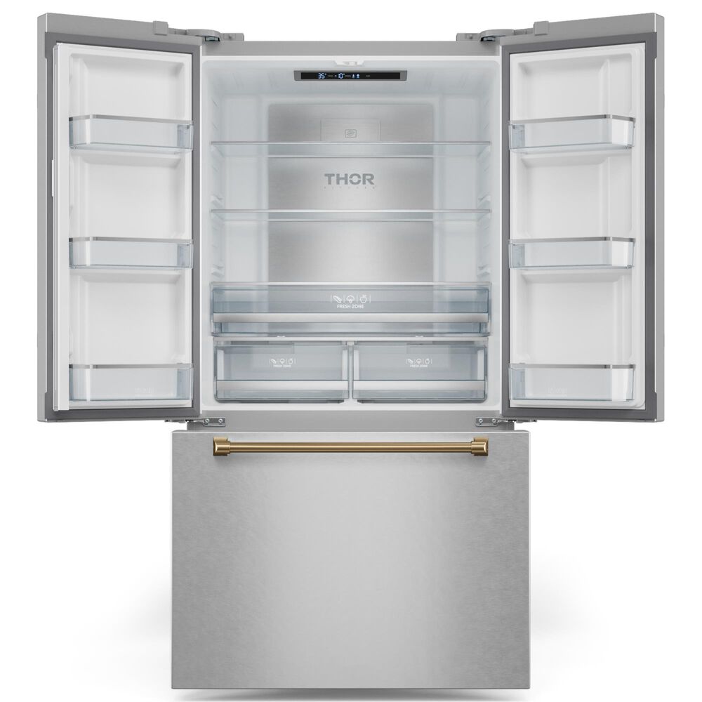 THOR KITCHEN Gordon Ramsay 20.3 Cu. Ft. Counter Depth French Door Refrigerator with Bronze Handle Kit in Stainless Steel, , large