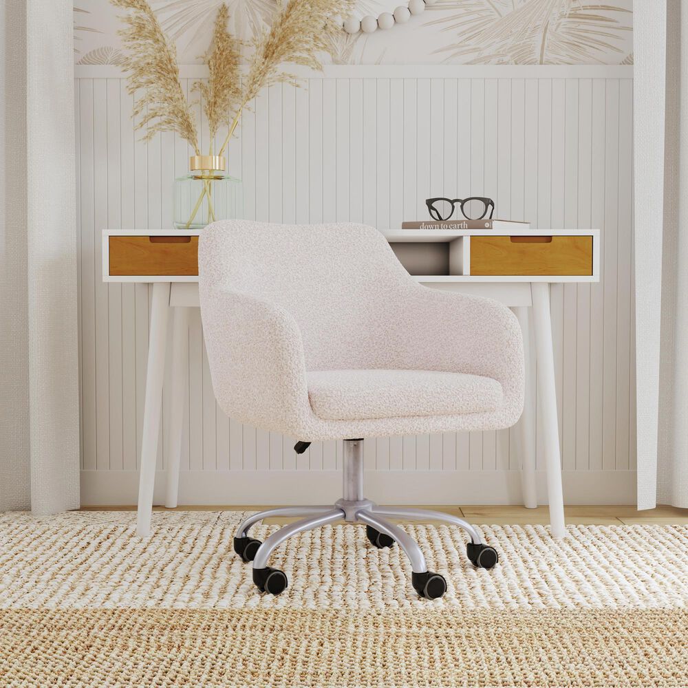 Linon Home Decor Rylen Office Chair with White Cushion in Silver, , large