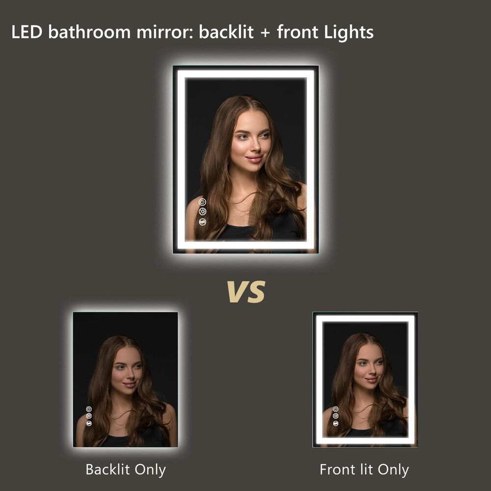 HOMLUX 24" x 32" LED Bathroom Makeup Mirror in Silver, , large