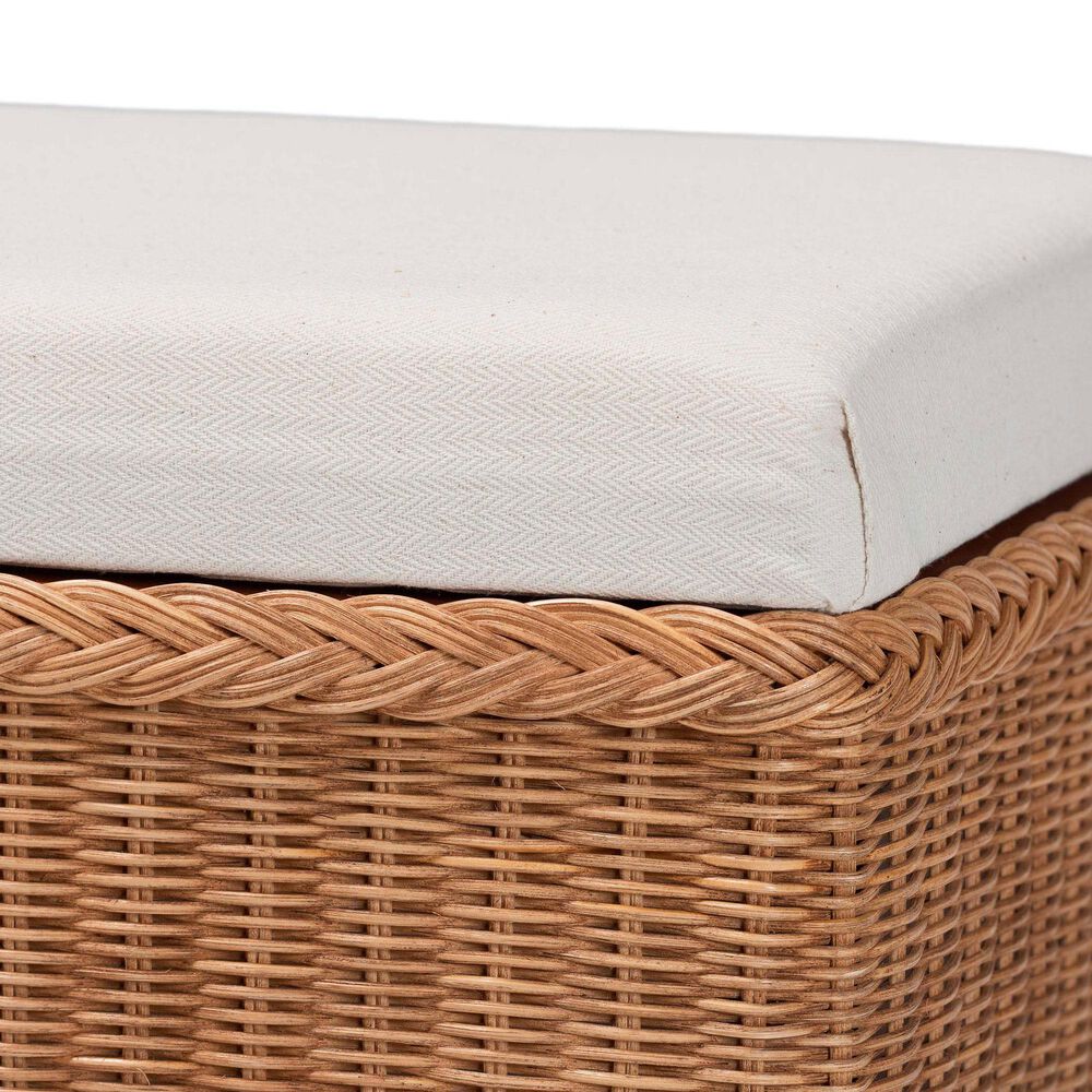 Baxton Studio Eamon Storage Bench with Brown Rattan in Cream, , large