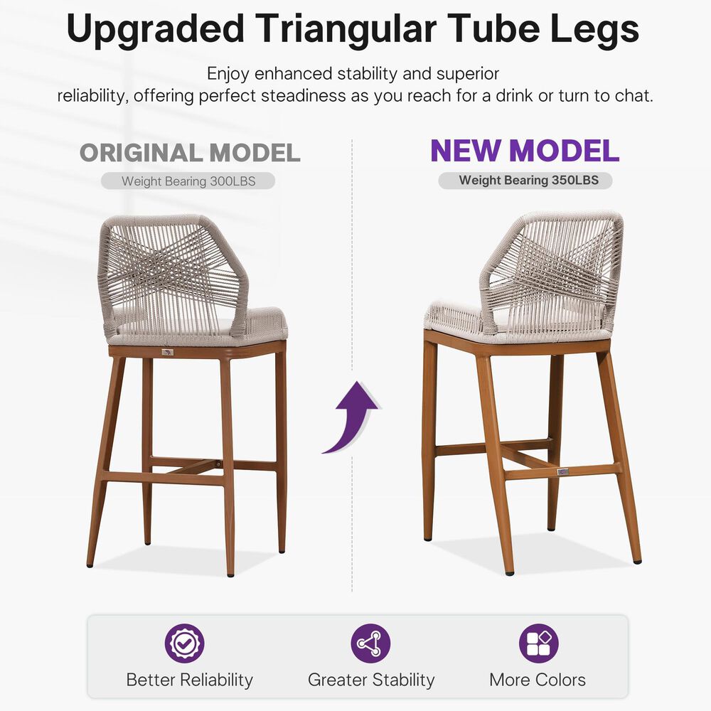 HOMLUX Outdoor Bar Stool with Teak Frame in Grey and Beige (Set of 2), , large