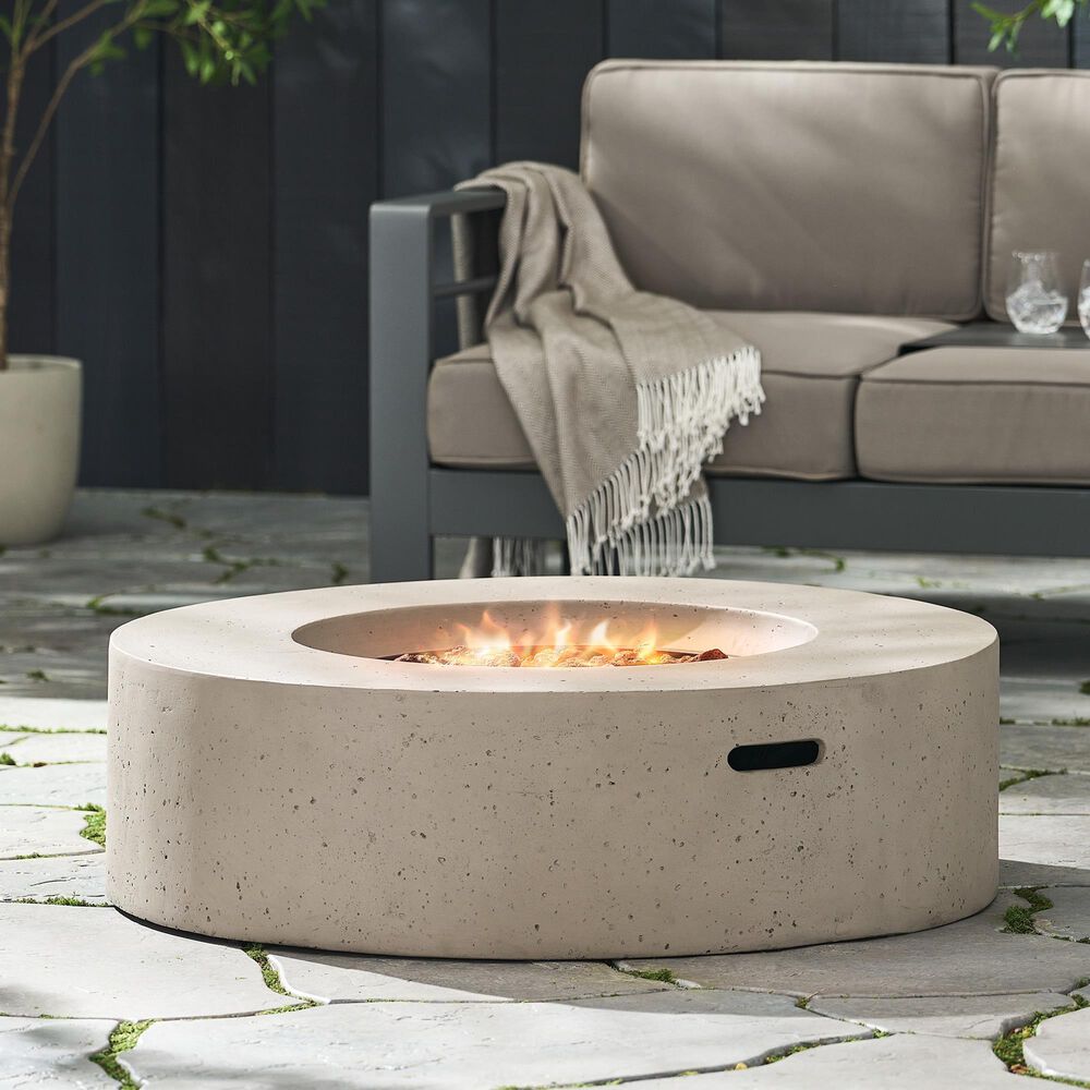 Hearth and Haven Round MgO Concrete Propane Fire Pit in Light Grey, , large