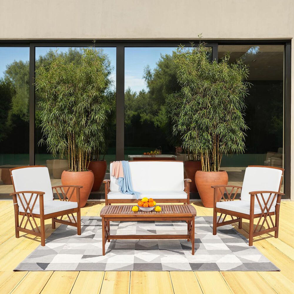 Linon Home Decor Jubil 4-Piece Outdoor Conversation Set in Brown, , large