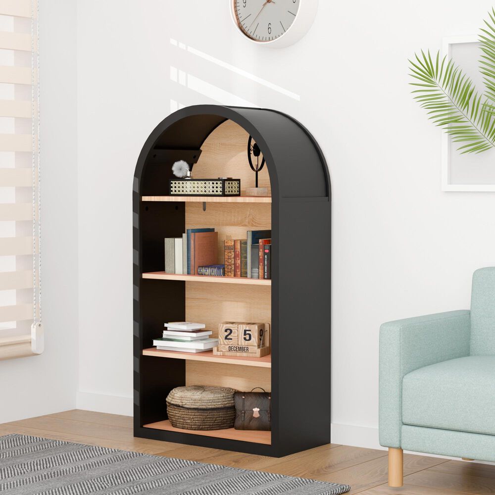 Hearth and Haven 4-Tier Arched Bookshelf in Black, , large