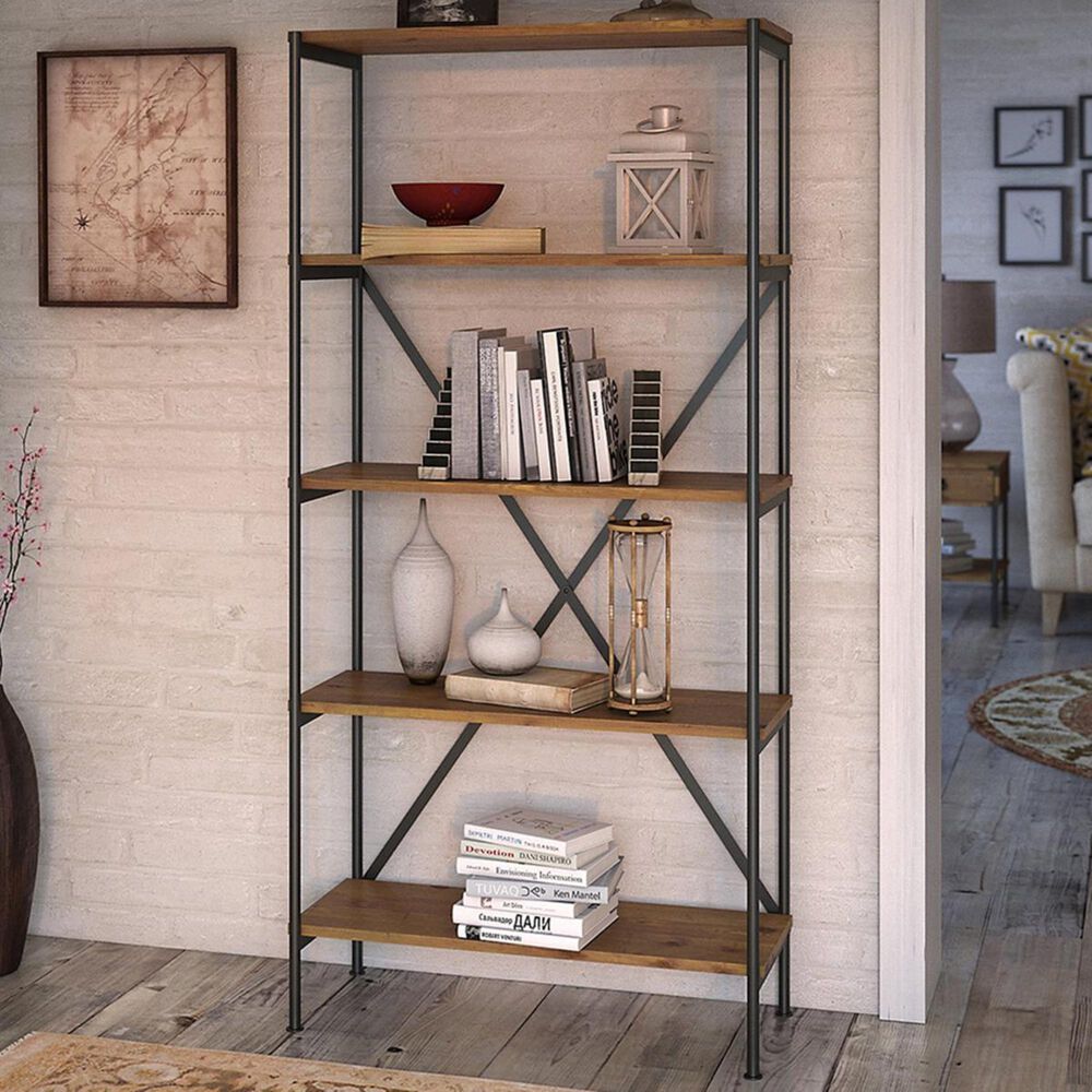 Bush kathy ireland Home Ironworks 5-Shelf Etagere Bookcase in Vintage Golden Pine, , large