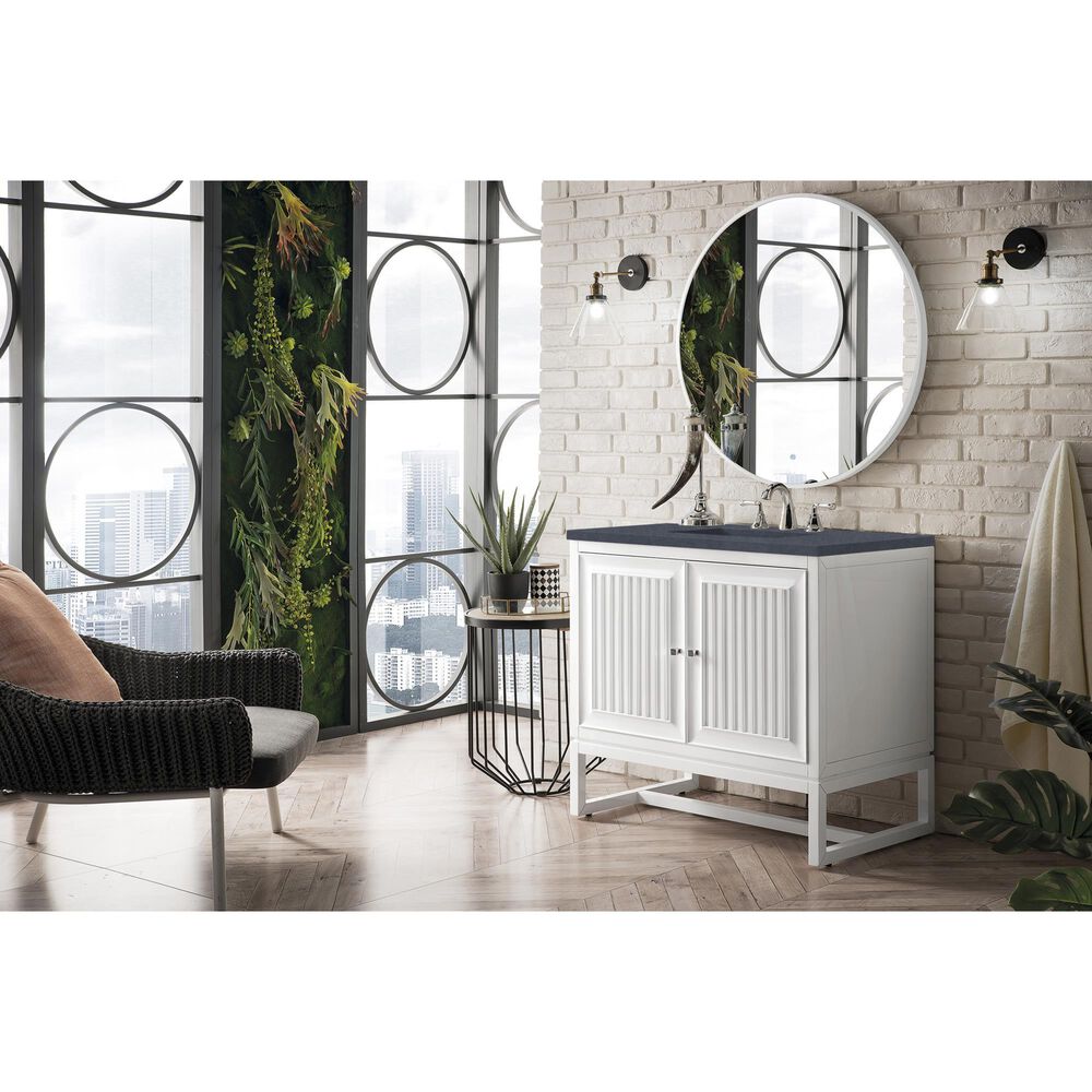 James Martin Vanities Athens 36&quot; Single Bathroom Vanity in Glossy White with 3 cm Charcoal Soapstone Quartz Top and Rectangular Sink, , large