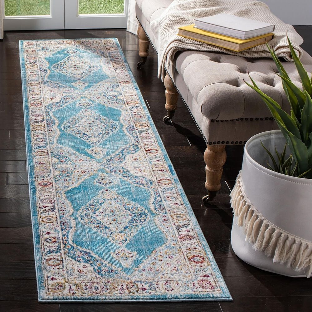 Safavieh Aria ARA116M 2&#39; x 8&#39; Blue and Ivory Runner, , large