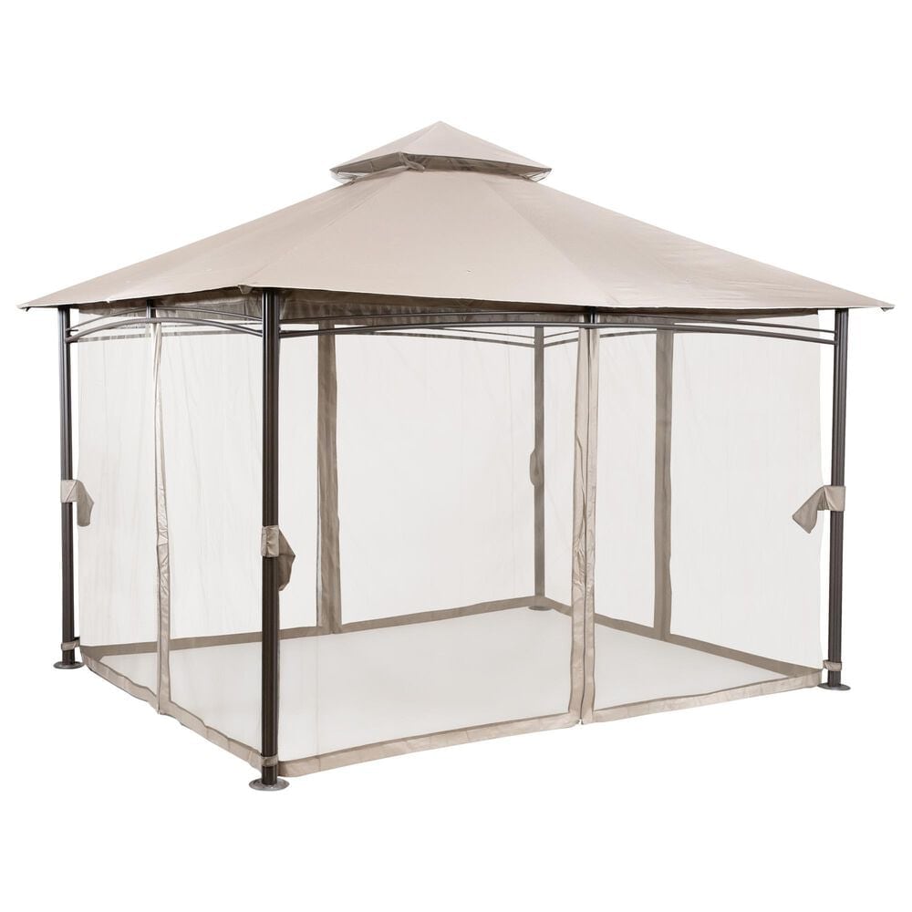 Furniture of America Elia 13&#39; x 10&#39; Patio Gazebo Around Netting in Brown, , large