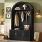 HOMLUX Farmhouse Fabric Arched Top Hall Tree with 5 Metal Hooks and Adjustable Shelves in Black, , large