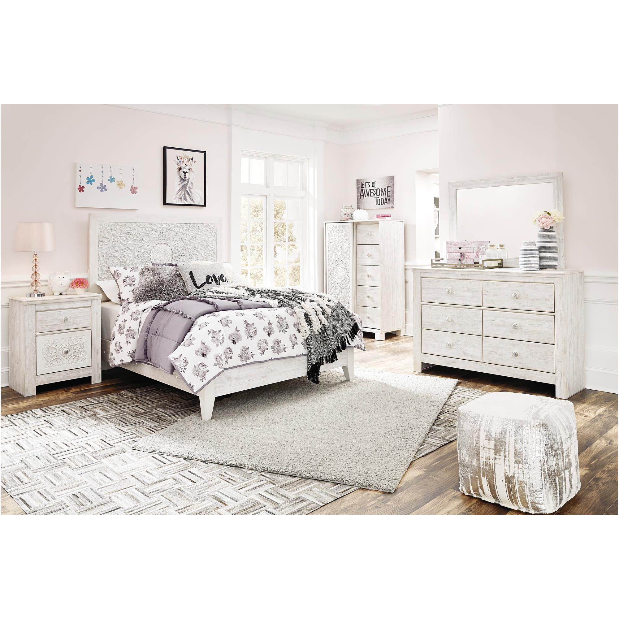 イマン　ホワイトドリームブレッドボックス Ashley Paxberry 4-Piece Full Bedroom Set in Whitewash