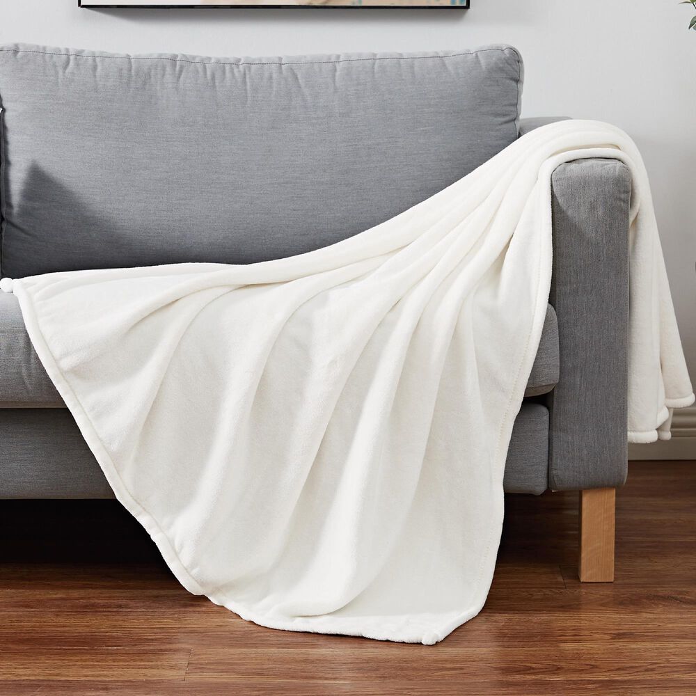 Pem America Cannon Solid Plush 60&quot; x 80&quot; Throw in Ivory, , large