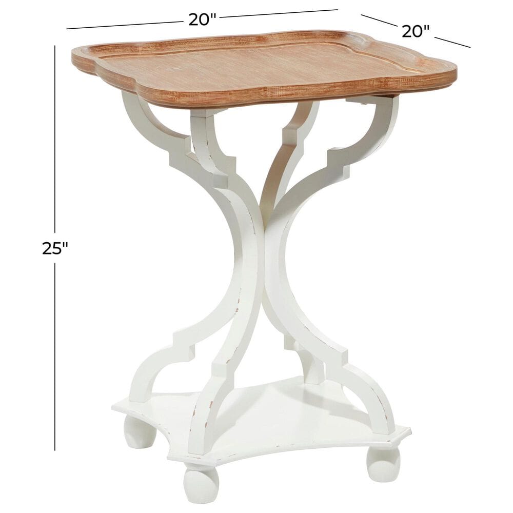 Maple and Jade Accent End Table with Wood Top in Distressed Brown and White, , large