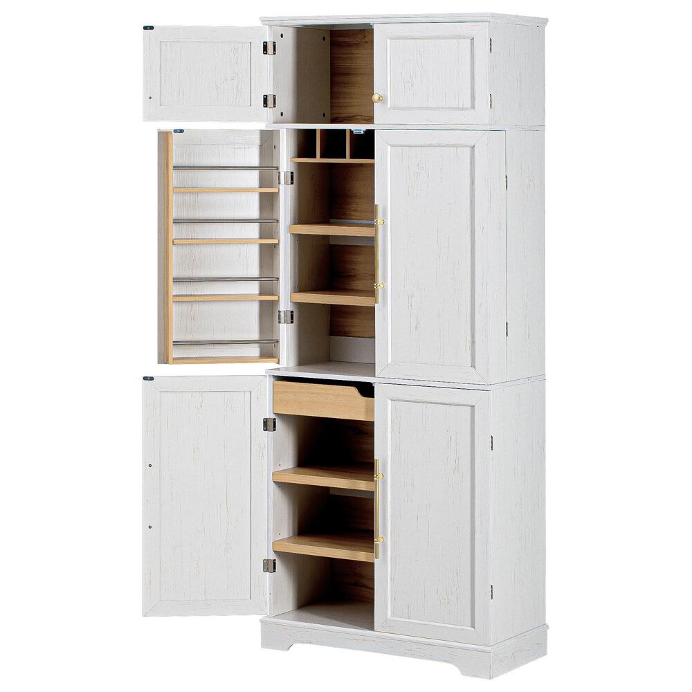 HOMLUX HOMLUX 78.2" Tall Farmhouse Kitchen Pantry Cabinet with 8 Door Shelves, Storage Cabinet with 4 Adjustable Shelves, Hidden Drawer, Wine Rack, Versatile Cupboard for Kitchen, Dining &amp; Bathroom, Retro White, , large
