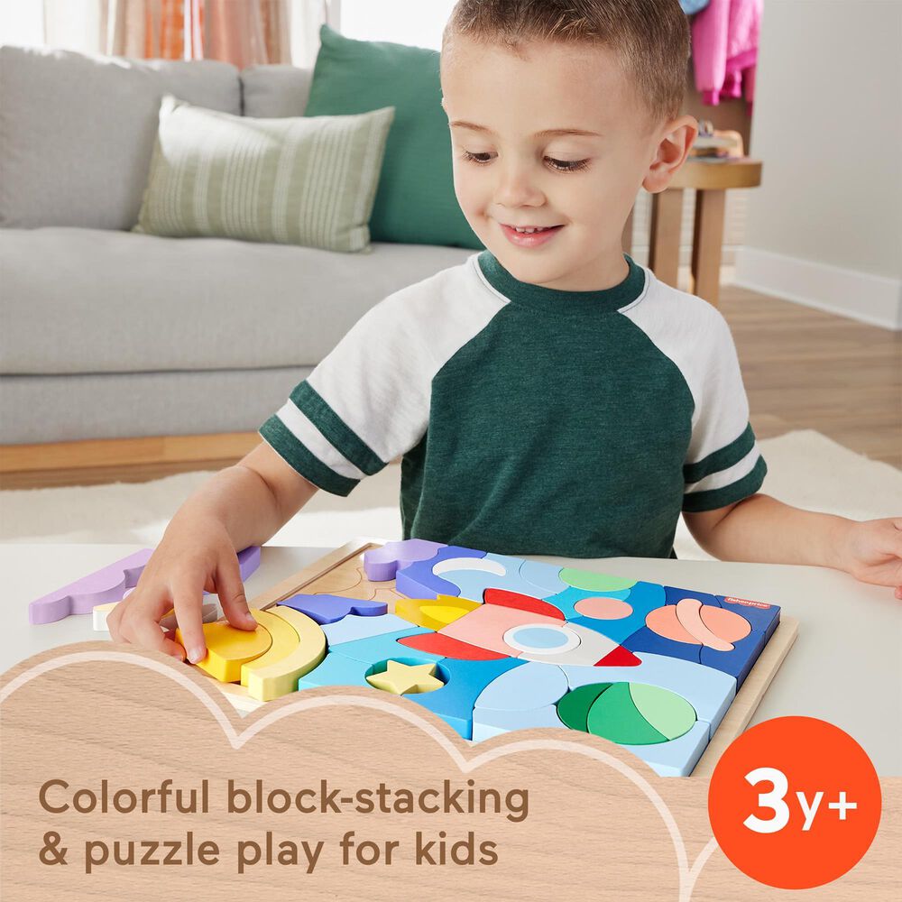 Fisher Price 43-Piece Wooden Space Blocks Puzzle, , large