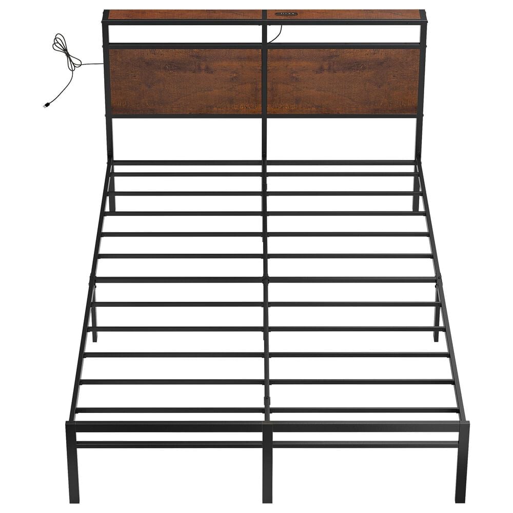 HOMLUX Vintage Queen Platform Bed with Storage LED Headboard in Rustic Brown, , large