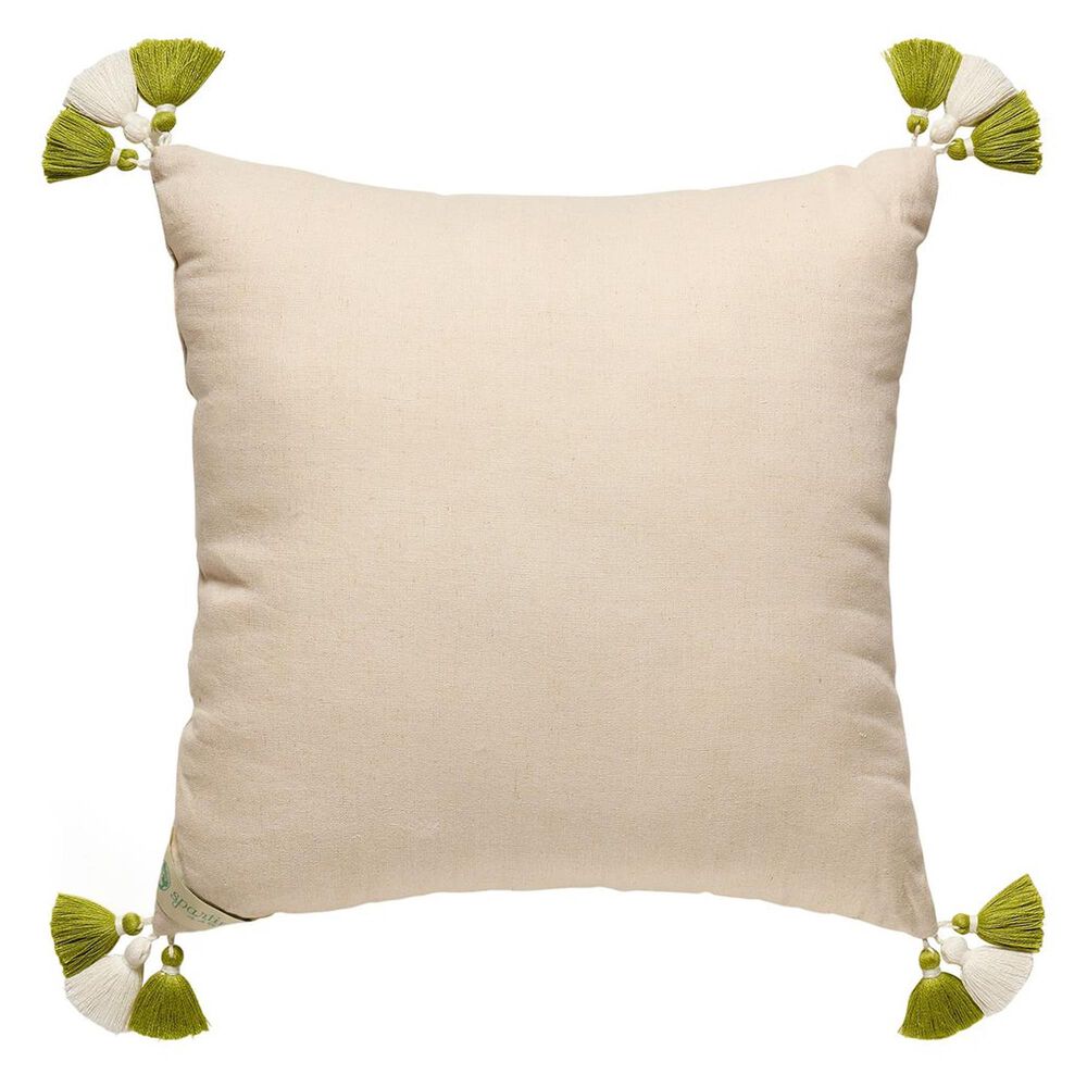 Peking Handicraft 18" Sugar Mill Embroidered Basketweave Throw Pillow in Green, , large