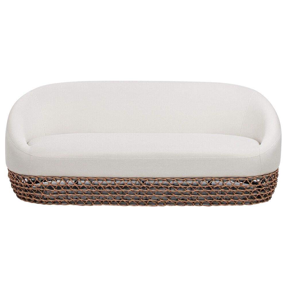 Hearth and Haven Willow Outdoor Upholstered Sofa with Golden Brown Open-Weave Wicker in Wheat Beige, , large