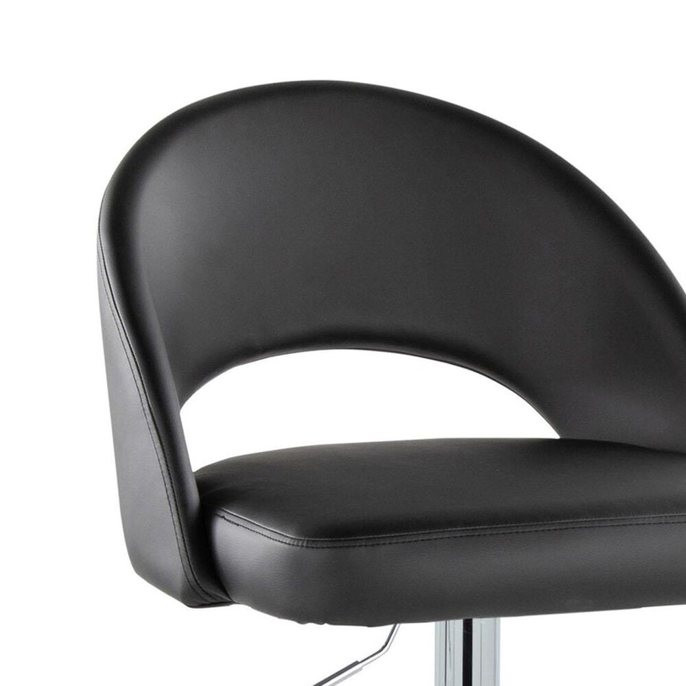 LumiSource Renee Adjustable Swivel Bar Stool with Black Faux Leather Upholstery in Chrome (Set of 2), , large