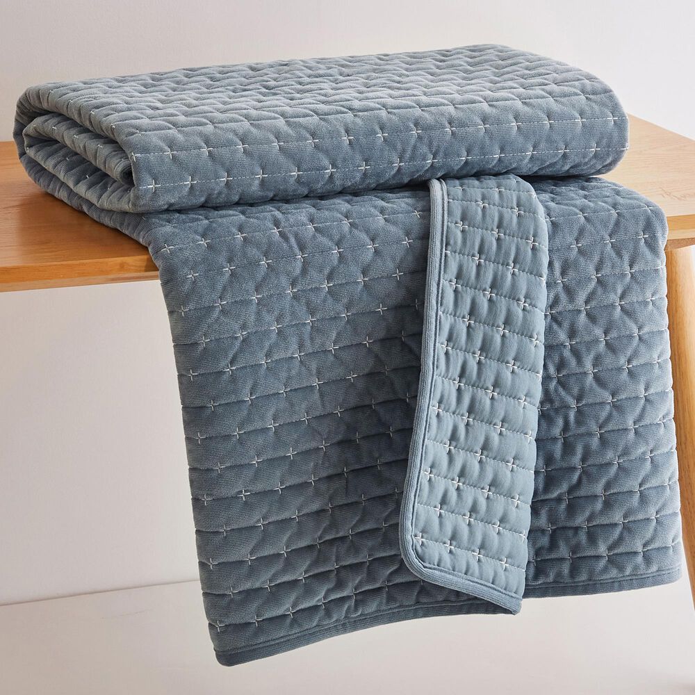 Levtex Velvet Stitch 50" x 60" Quilted Throw in Chambray, , large