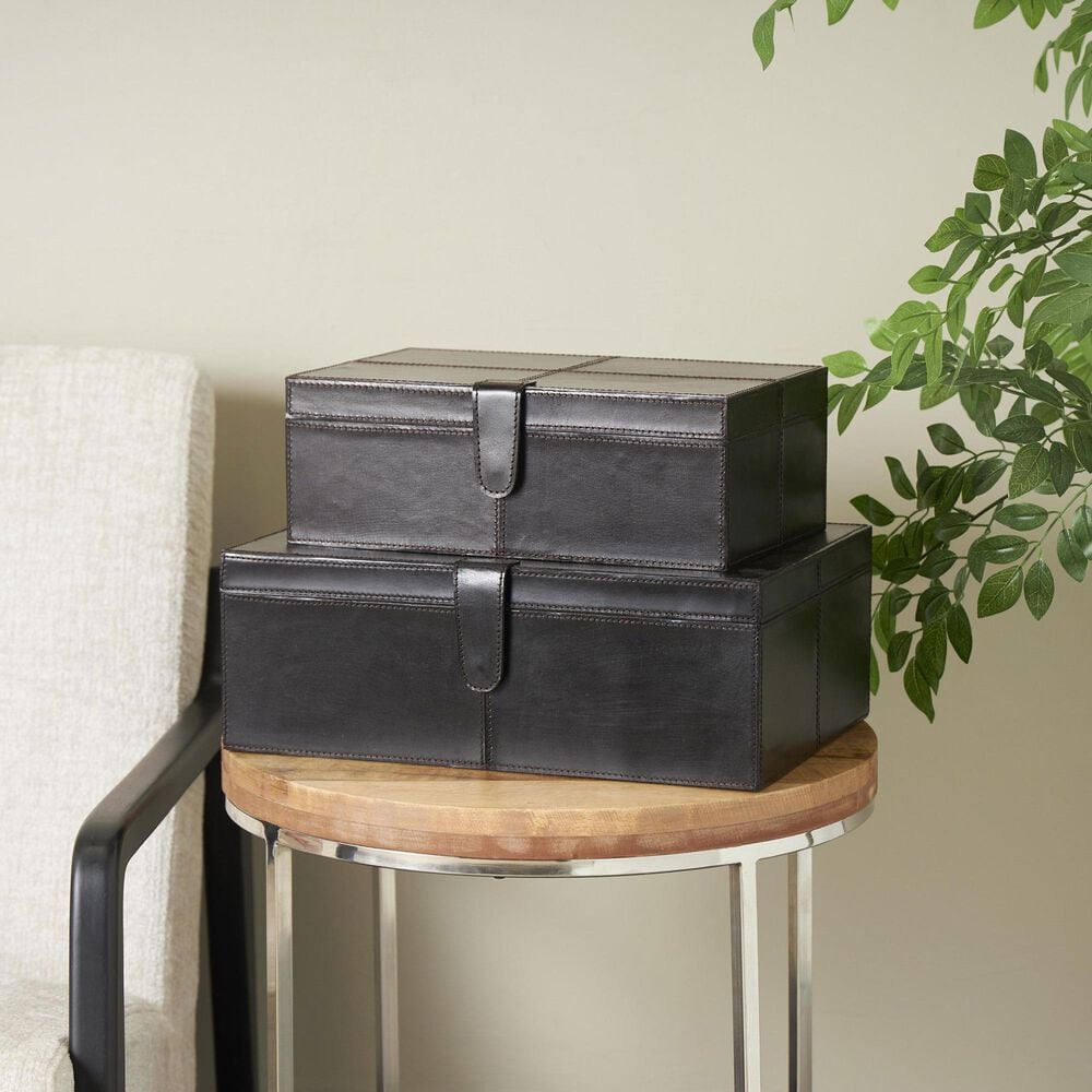 Maple and Jade 17.5&quot; 2-Piece Handmade Storage Decorative Box Set in Dark Brown, , large