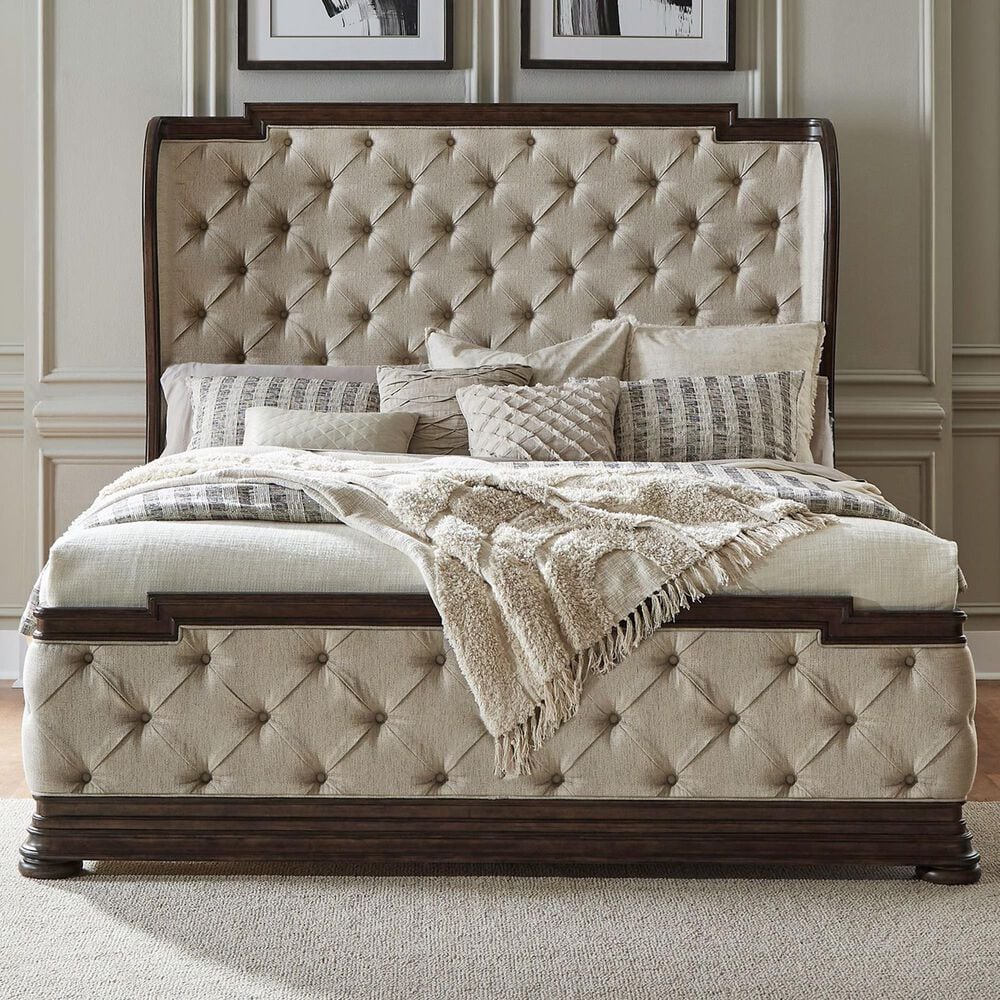 Belle Furnishings Provence Park King Upholstered Shelter Bed in Chateau Brown, , large