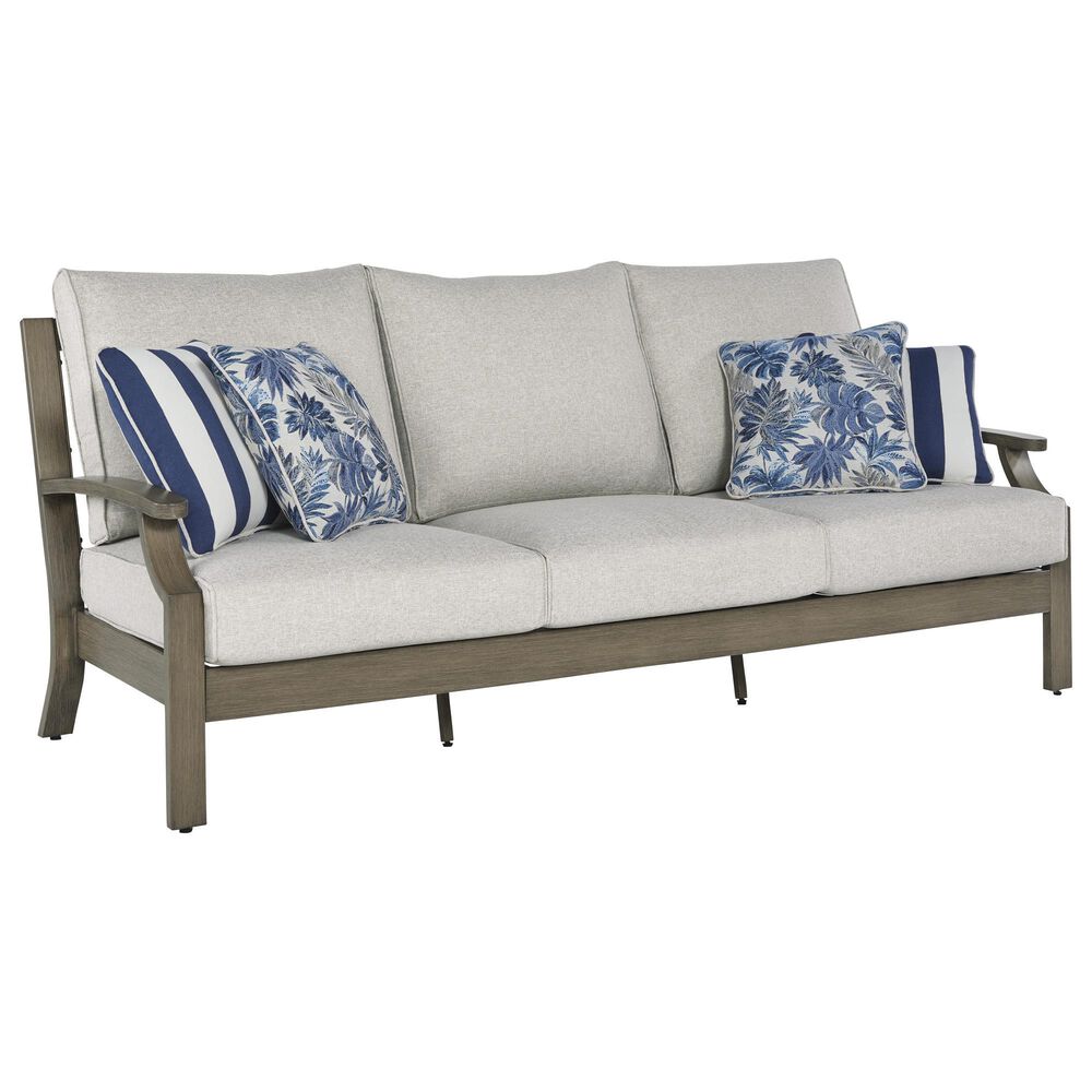 Ashley Rainier Ranch Outdoor Sofa with Beige Cushion in Brown, , large