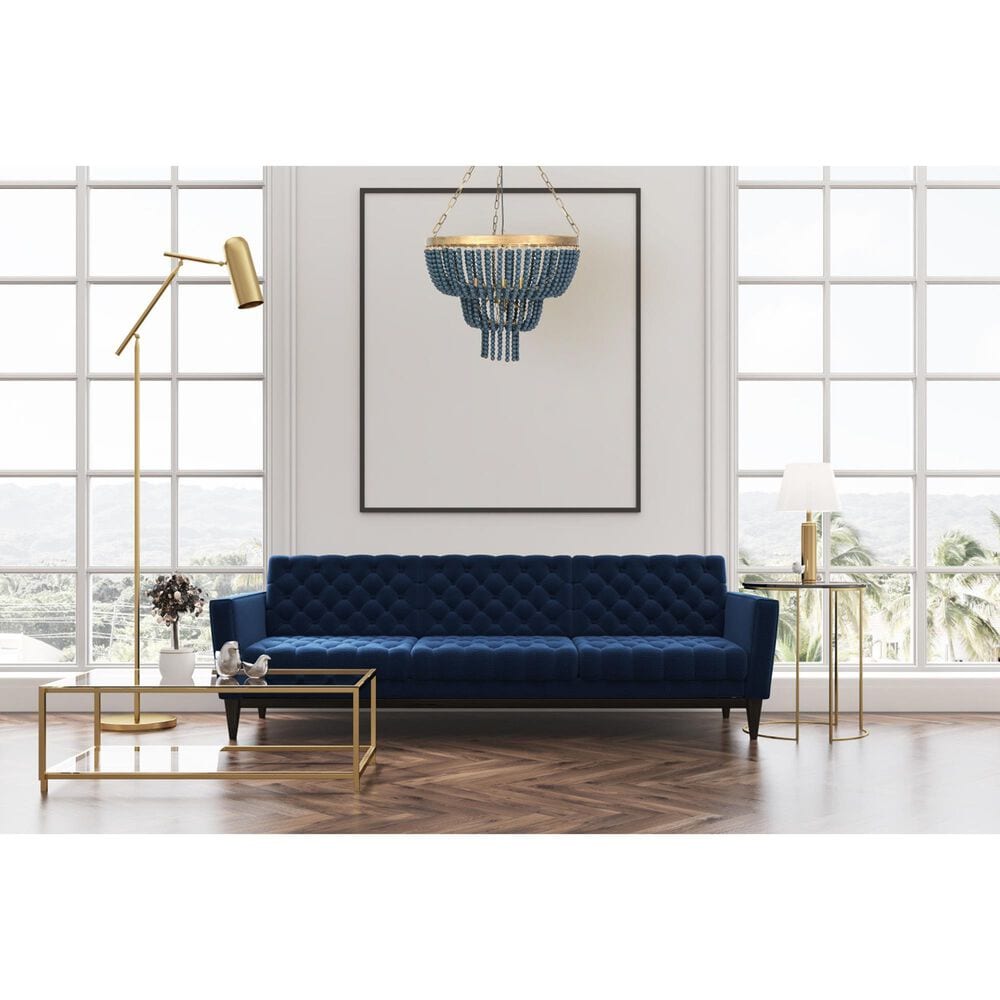 Creative Coop Laurel 2-Tier Draped Wood Bead Chandelier with Gold and Navy Blue Shade, , large