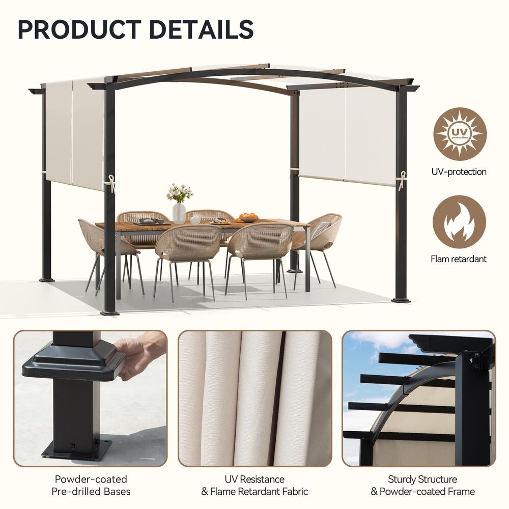 Sunwell Garden 10' x 10' Outdoor Flat/Arched Top Pergola in Beige, , large