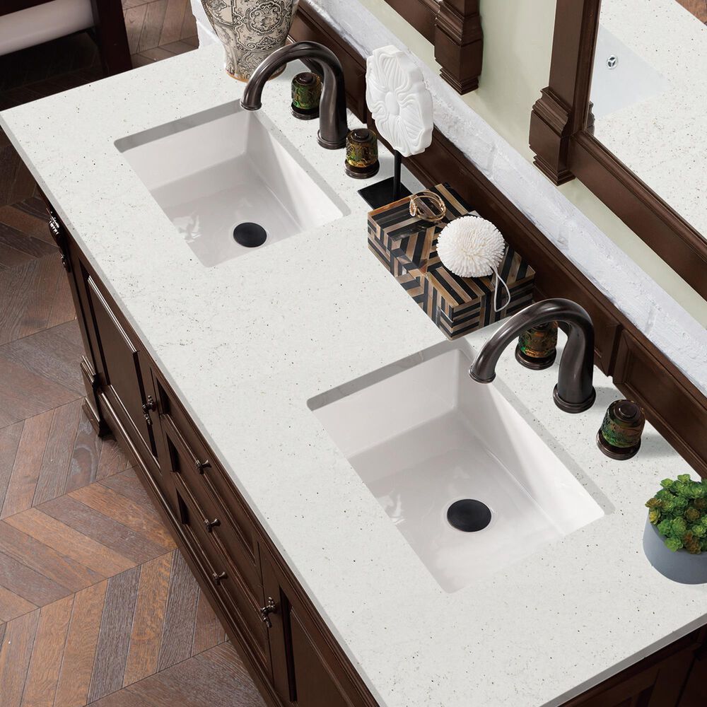 James Martin Vanities Brookfield 60&quot; Double Bathroom Vanity in Burnished Mahogany with 3 cm Lime Delight Quartz Top and Rectangular Sinks, , large